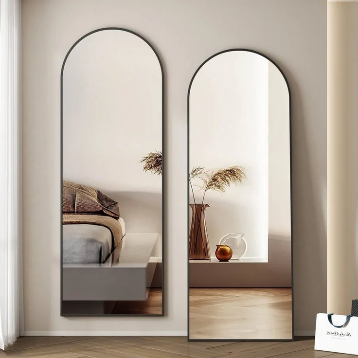 Boromal Ganzkörperspiegel Schwarz Weiß Rahmen Standspiegel Oval Wandspiegel Groß Wand Ganzkörper (für Schlafzimmer Badezimmer Wohnzimmer Arched), Spiegel Rund – Bild 2