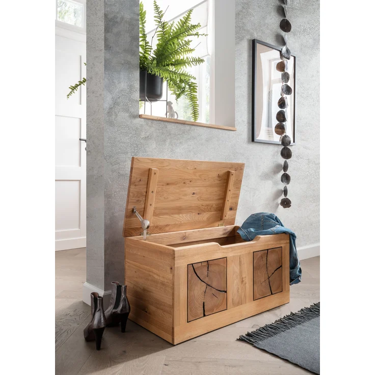 Truhenbank >KM-0660< in braun aus Wildeiche massiv geölt - 80x40x40cm (BxHxT) – Bild 2