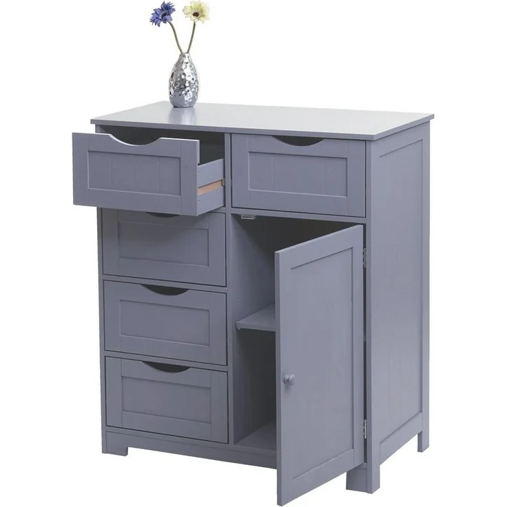 MCW Kommode MCW-B65-5S, 1 Tür und 5 Schubladen, Magnetischer Türverschluss – Bild 2
