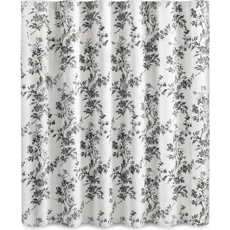 Wasserdichter Duschvorhang mit Blumenprint Weiß-Schwarz, 300x180 cm – Bild 1