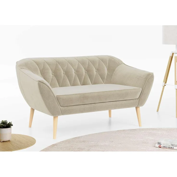 Sofa, Skandinavischer Stil, Holzbeine - PIRS - 2 Sitzer - Beige - Velvet