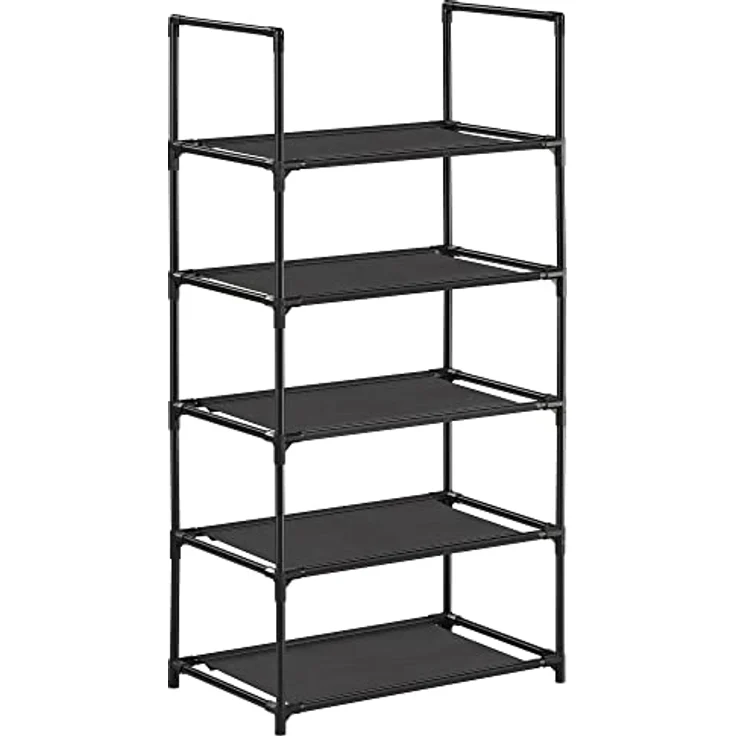 Songmics Schuhregal, 5 Ebenen, Schuhablage, Schuhaufbewahrung, schmal, 28 x 45 x 89 cm, Metallgestell, Ablagen aus Vliesstoff, für Flur, Schlafzimmer, schwarz LSH005B02 – Bild 2