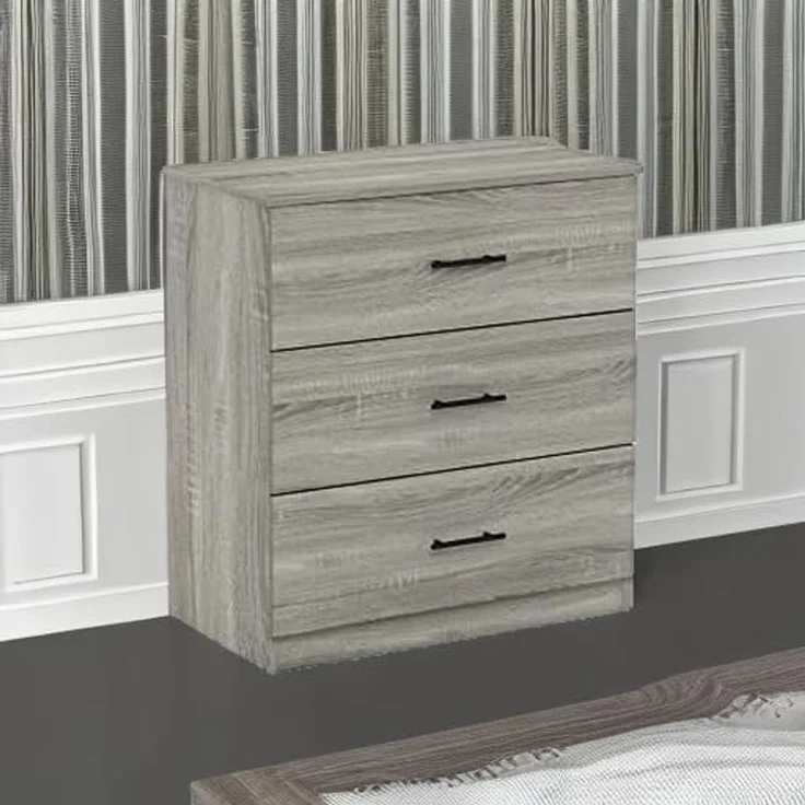 Furinno Tidur Schlichtes Design Kommode mit 3 Schubladen und Griff, Französische Eiche Grau – Bild 6