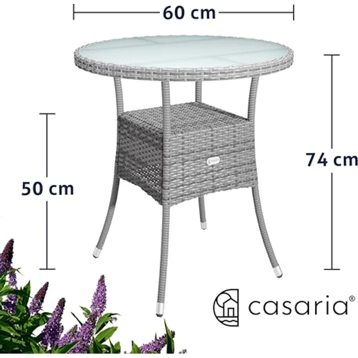 Casaria Gartentisch Ø 60 cm, Ø60cm Rund Glasplatte 80kg Belastbarkeit Wetterfest Stabil Outdoor – Bild 3