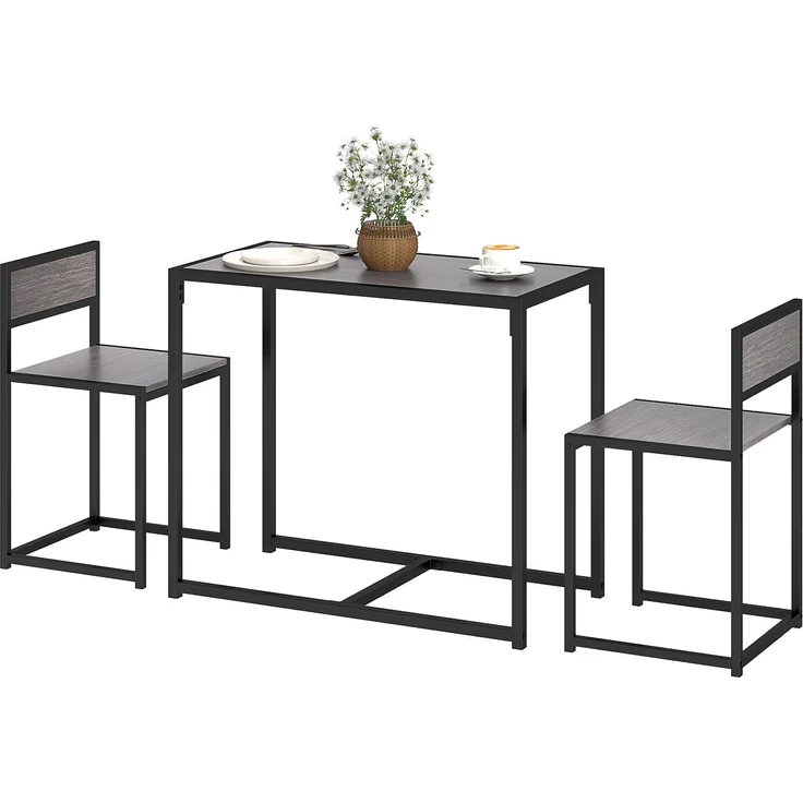 MELAYR, 3-teiliges Bartisch-Set Hochtisch-Set 3-teilig, 2 Stühle, 1 Tisch, 90 cm x 47 cm x 76 cm, Grau – Bild 2