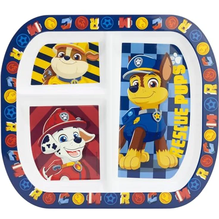 Storline Frühstücksteller Paw Patrol, rechteckig mit 3 Fächern, mikrowellengeeignet, 22 × 19,5 cm