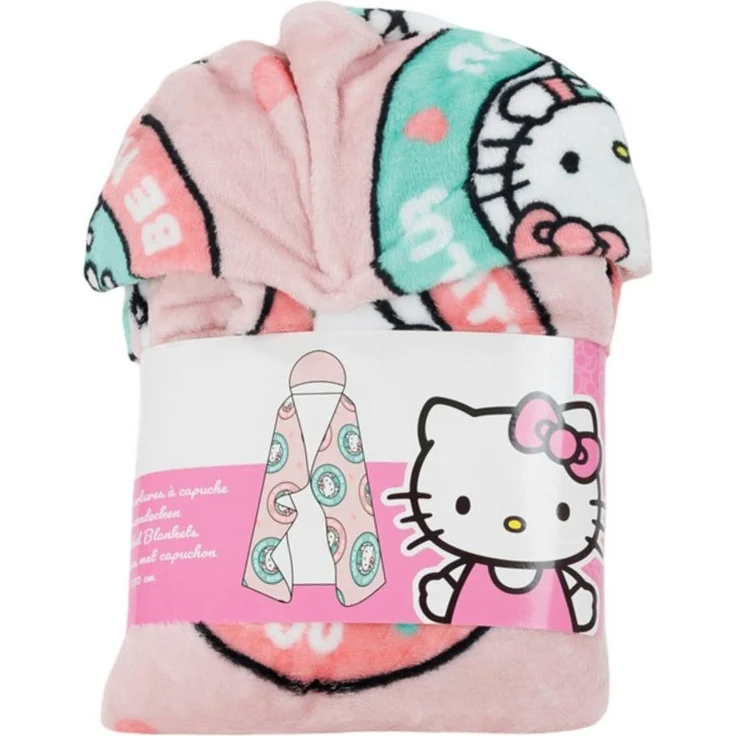 Wohndecke Hello Kitty Flanell Decke XL - Warme Kuscheldecke mit Kapuze, Hello Kitty, 120x150 cm – Bild 3