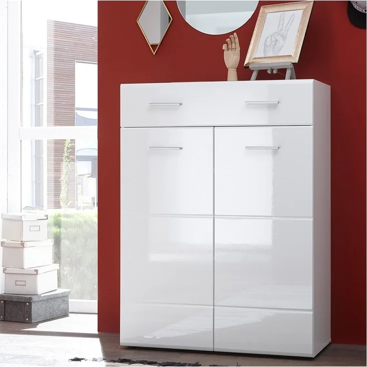 Schuhschrank >Olivia< in Weiß aus MDF - 90x122x40cm (BxHxT)