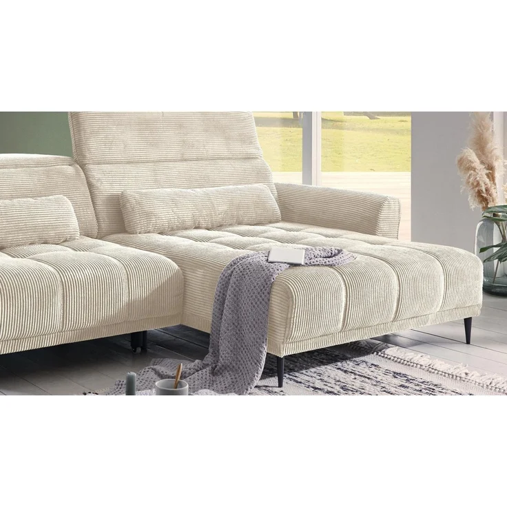 Massivart® Ecksofa Cord 277 cm / Cordsofa LOGAN / Sitztiefenverstellung / Nosagfederung, Kopfteilverstellung · Rücken echt bezogen · 2 Nierenkissen – Bild 4
