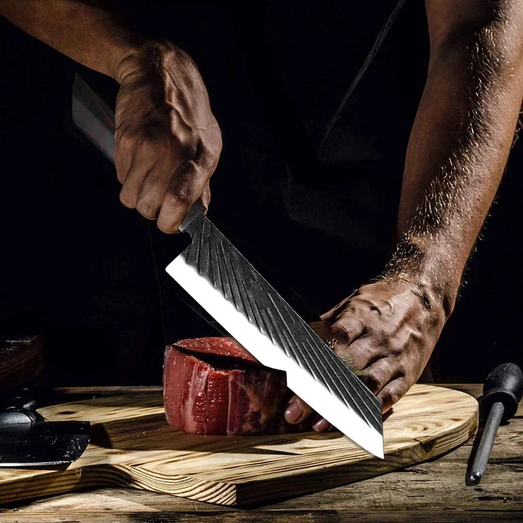 Mehrzweck Kochmesser Set- 8 Universalmesser, die unverzichtbaren, professionellen Küchenmesser Edelstahl mit sehr schön geformten eckigem Griff – Bild 6