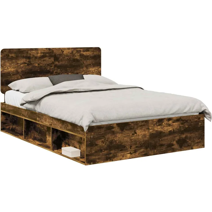 vidaXL Bettrahmen Geräucherte Eiche 150 x 200 cm Massives Kiefernholz 3412474