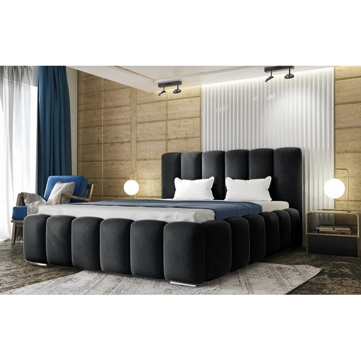 thematys Polsterbett mit Bettkasten & Lattenrost Stauraumbett 200x200cm, mit 19 cm 7-Zonen-Wende-Taschenfederkern H3/H4 mit Kokos, Samt, Schwarz – Bild 3