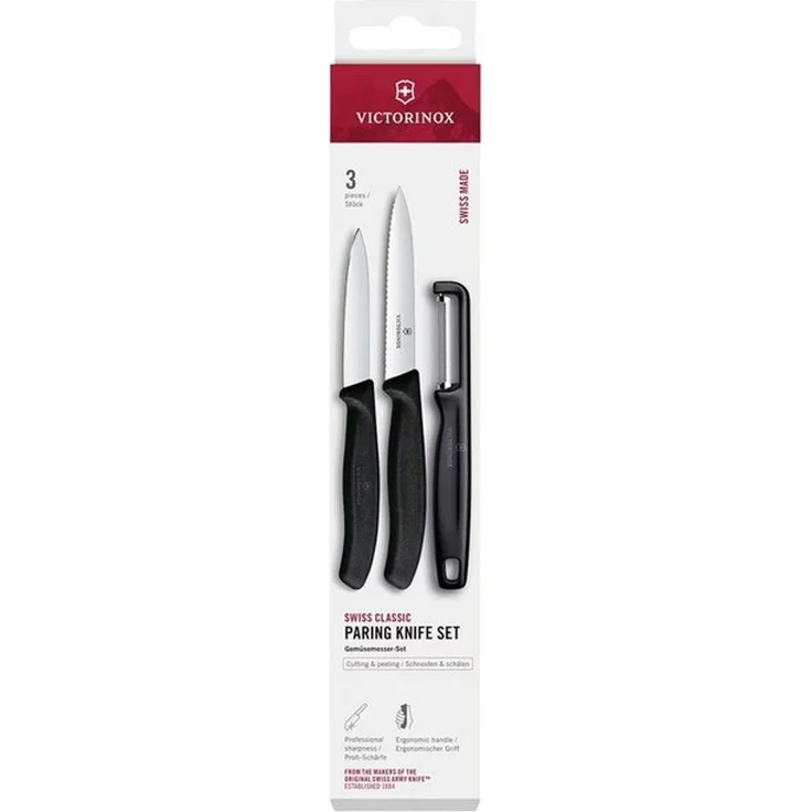 Victorinox Swiss Classic Gemüsemesser Set mit Sparschäler, Schälmesser und Tomatenmesser, 3-teilig, Extra Scharfe Klinge, Schwarz – Bild 1
