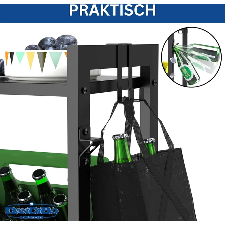 DanDiBo Getränkekistenregal 4 Kisten mit Ablagefläche Rollen Haken Metall Schwarz 96651 Getränkeregal Kistenregal Getränke Regal – Bild 5