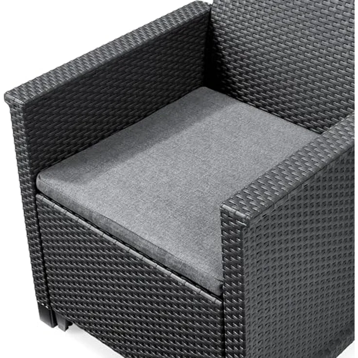 Keter Emma Balcony Gartenmöbel-Set aus Rattan mit 2 Sesseln und Tisch, Graphit – Bild 8