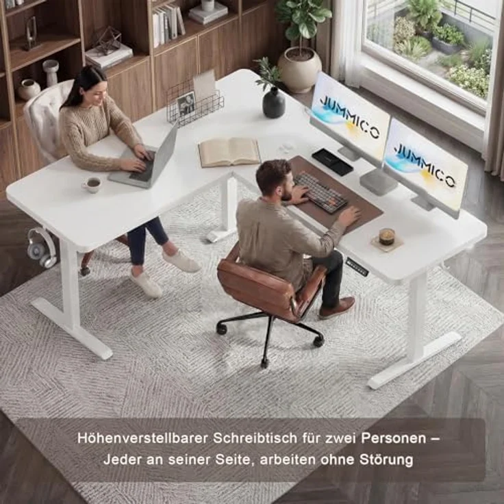 JUMMICO Höhenverstellbarer Schreibtisch L-förmig mit 3 Speicherhöhen & Kabelmanagement, 160x140 cm Eckschreibtisch Höhenverstellbar, Ergonomischer Computertisch für Homeoffice & Gaming, Weiß – Bild 4