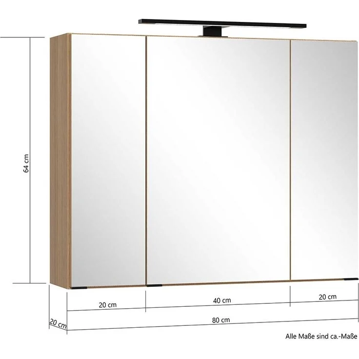 Spiegelschrank vito Menzo / Sheffield, Glas, Holzwerkstoff, Holzfarben, Verspiegelt, 80 x 64 x 20 cm – Bild 9