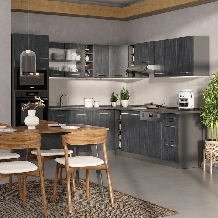 Eckküche R-Line Schwarz Beton/Anthrazit 247 x 60 cm AP Eiche Vicco – Bild 3
