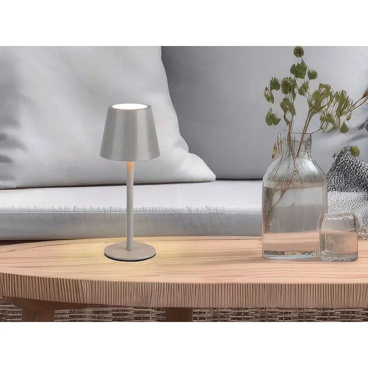 Akku LED Tischleuchte DIAZ kabellos für Innen & Außen, Grau - 21cm klein