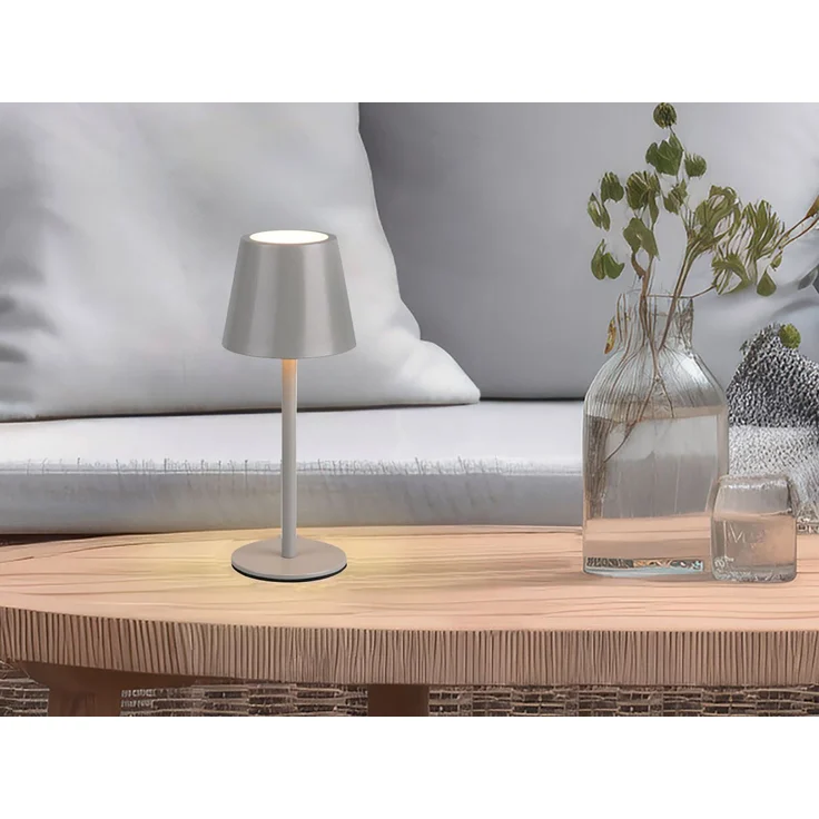 Akku LED Tischleuchte DIAZ kabellos für Innen & Außen, Grau - 21cm klein – Bild 1