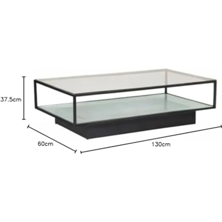 Livetastic Couchtisch, Schwarz, rechteckig aus Metall und Glas, 130x60x37.5 cm mit Stauraum – Bild 3