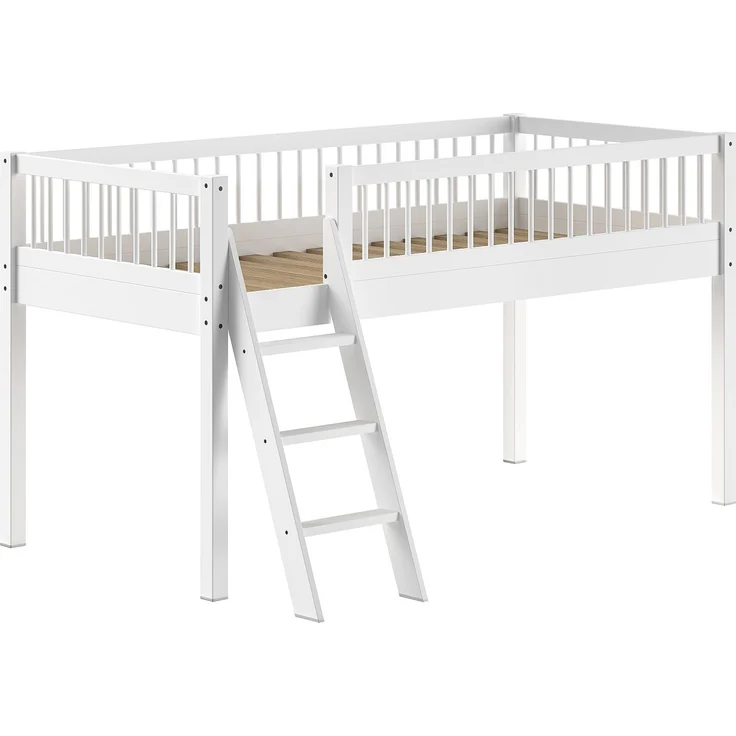 Hochbett >Buche Massiv< Rollrost, 90x200cm, Buche massiv weiß - 207,5x114x97,5 (BxHxT) – Bild 3