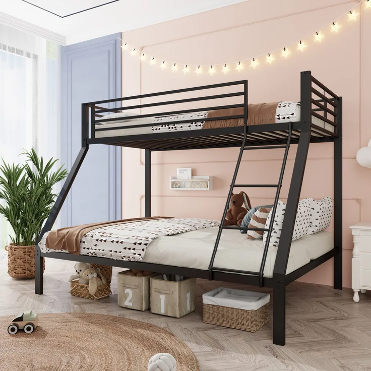 Etagenbett 90/140x200 cm aus Metall in Schwarz mit flexibel montierbarer Leiter – Ohne Matratze – Bild 2
