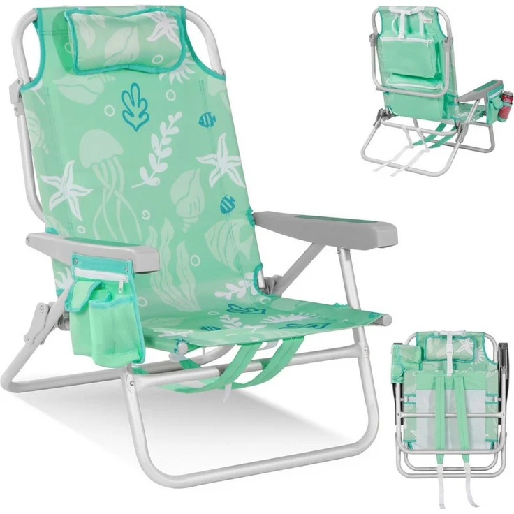 HOMECALL Klappstuhl Strandstuhl Leicht Klappbar Camping, 5-fach verstellbare Rückenlehne (Bis150KG Aluminiumrahmen, groBe Kuhitasche und Aufbewahrungstasche, 1 St), Seitentaschen, Kopfstütze, Schultergurten, Handtuchhalter – Bild 1