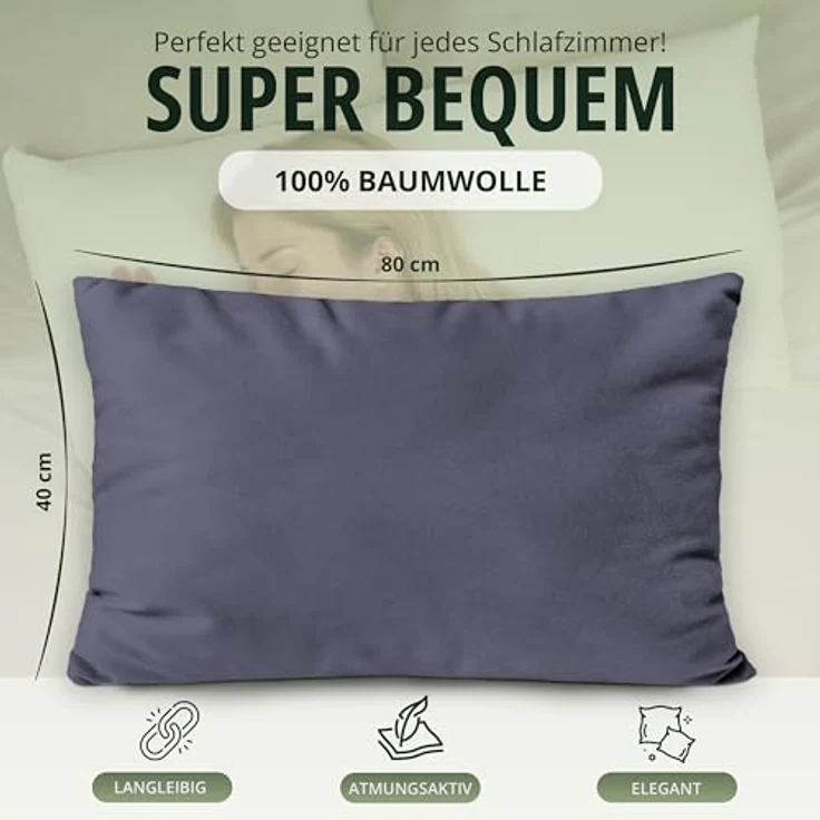 NatureMark 2er Pack Jersey Kissenbezug Kissenhülle Kissenbezüge Seitenschläferkissen Nackenkissen viele Größen und Farben ÖKO-TEX (40x80 cm, Anthrazit grau) – Bild 4