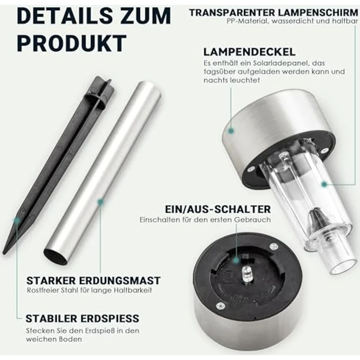 GIGALUMI Solarlampen für außen, Solarleuchten für Garten, 12 Stück, wasserdichte Solar Gartenleuchten für außen Garten, Balkon, Terrasse, Rasen, Wege (Warmweiß) – Bild 8
