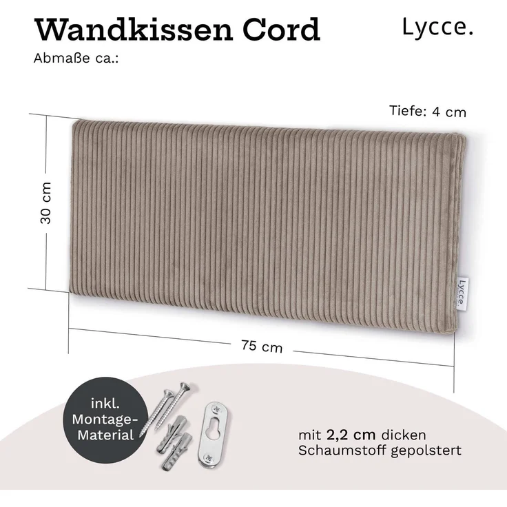 Lycce Kopfstütze Wandkissen Cord - Wandpolster Kopfteil Betten & Rückenkissen Sitzbank, (1 St) – Bild 2