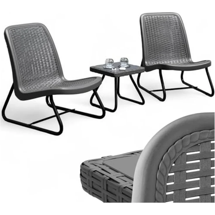 tectake Sitzgruppe Balkonmöbel Modica in Rattanoptik für 2 Personen, ergonomisch, (Set, 3-tlg), Pulverbeschichteter Stahl – stabil & hoch belastbar – Bild 1