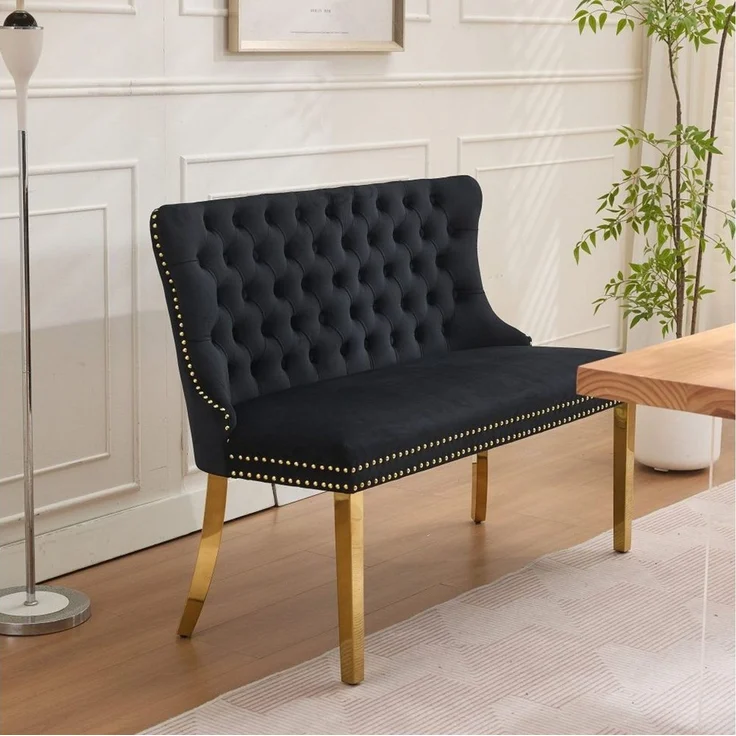 BBWL Polsterbank 2-Sitzer mit Handmade Knöpfen, Wing Back, Samtpolsterung, Velvet Double Dining Loveseat Bank für Küche & Esszimmer, Mid-Century – Bild 3