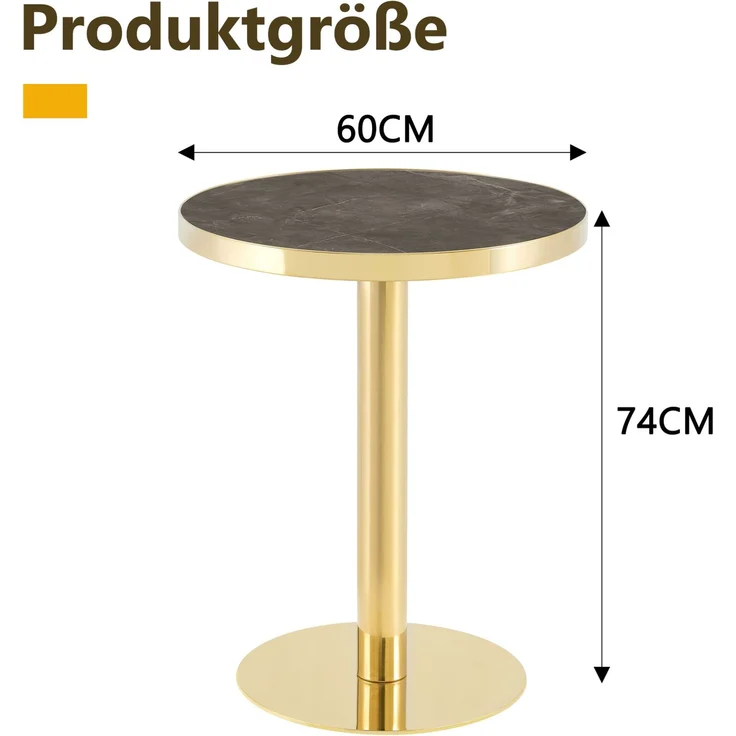 Beistelltisch 59,5cm×59,5cm×73,5cm mit Marmoroptik und Goldrand – runder Tisch aus MDF in Grau-Gold – Bild 2