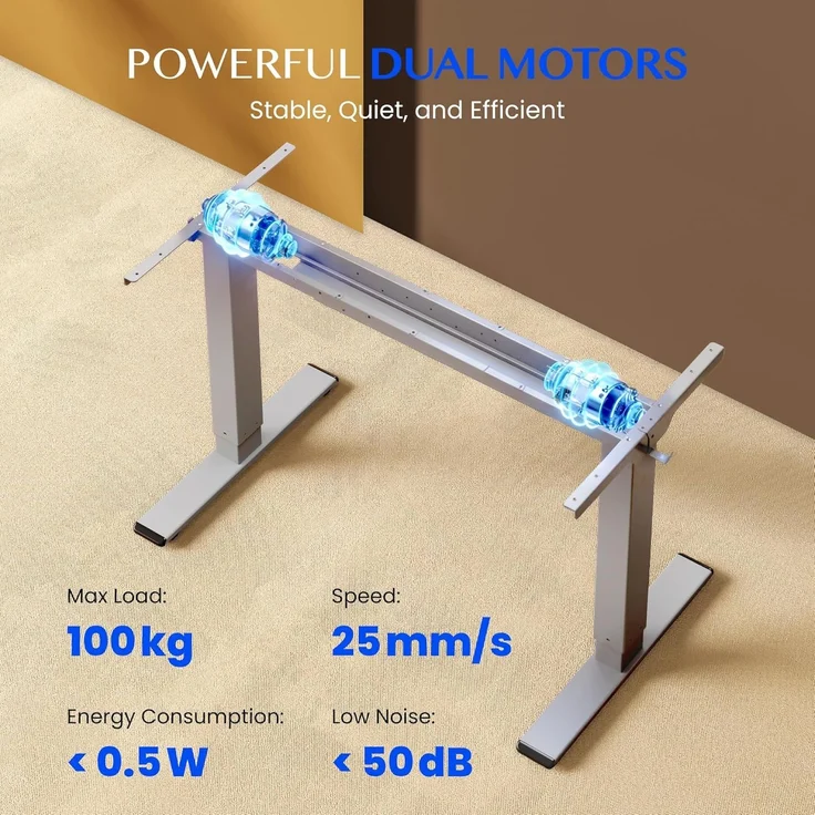 FLEXISPOT Höhenverstellbarer Schreibtisch mit 2 Motoren & 25MM einteiliger Tischplatte,ergonomischer Bürotisch - 180x80 cm Schwarz, graues Gestell – Bild 7