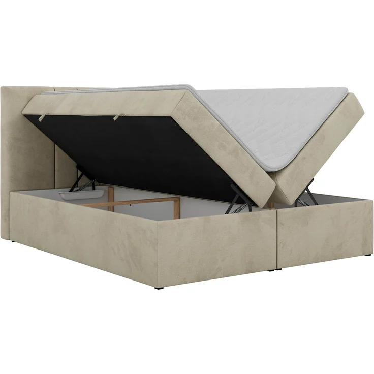Boxspringbett INERO 200 x 200 mit Matratze H3 und Topper T25, 7-Zonen-Multipocket-Kern, zwei Bettkästen, Doppelbett, gepolstert Kopfteil - Beige Velvet – Bild 8