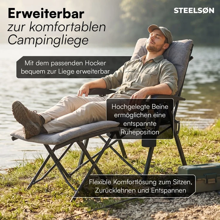 STEELSØN 'Hoggar' Campingstuhl faltbar mit Seitentasche und Getränkehalter, grau, bis 150 kg, gepolsterter Campingstuhl – Bild 10