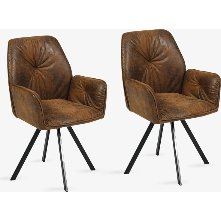 MEUBLE COSY Esszimmerstühle Drehbar 2er Set Küchenstuhl Polsterstuhl Drehstuhl mit Armlehne Sessel aus Wildleder Metallbeine, Sitzbreite 49 cm, für Esszimmer Wohnzimmer, Arbeitszimmer, Braun
