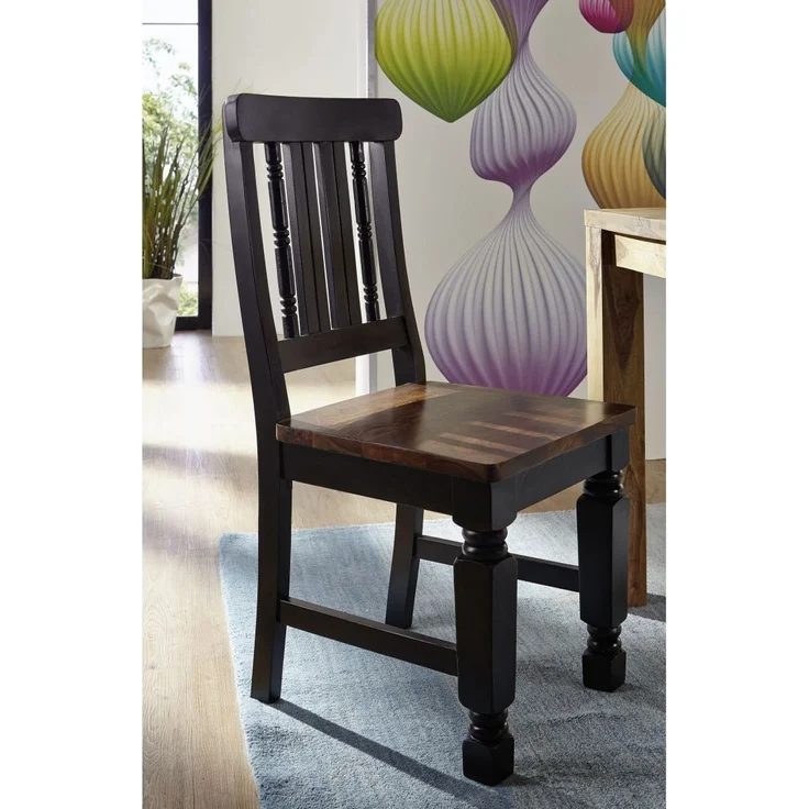 Stuhl Sheesham 45x45x98 schwarz/braun lackiert NEW BOSTON #120 – Bild 6