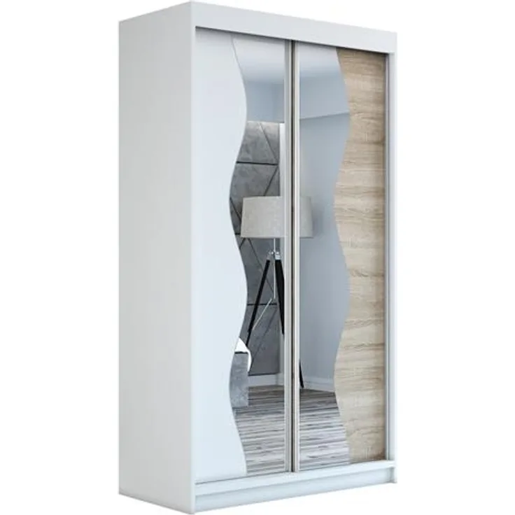 Schwebetürenschrank RIMA 2-türig Schrank 120 cm. (mit Spiegel) Farbe: Weiß , sonoma