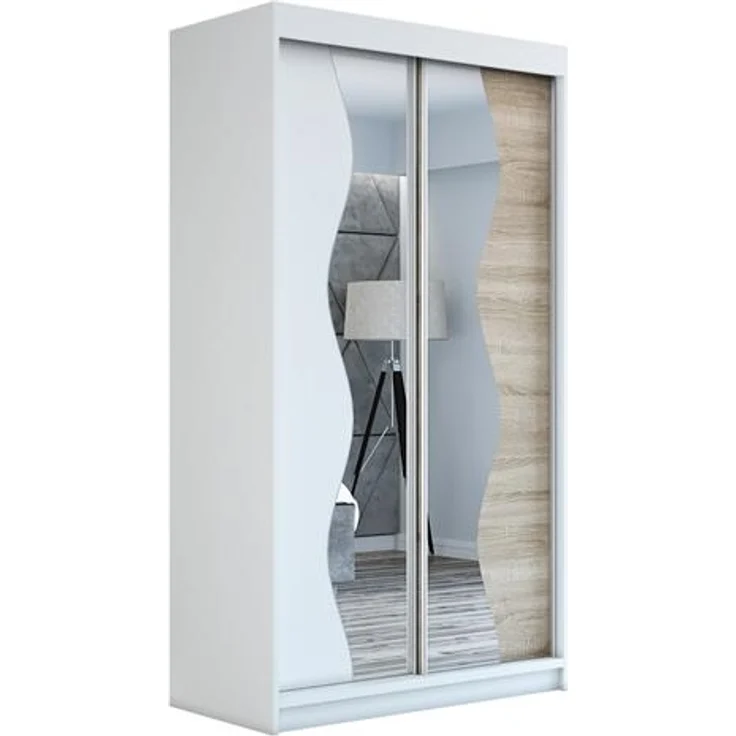 Schwebetürenschrank RIMA 2-türig Schrank 120 cm. (mit Spiegel) Farbe: Weiß , sonoma – Bild 1