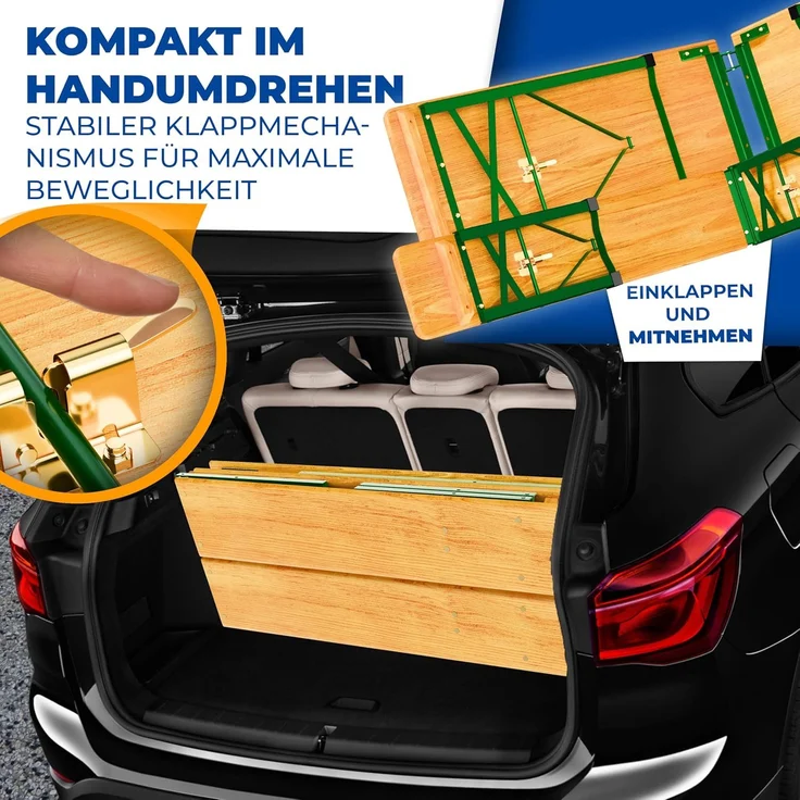 KESSER® Bierzeltgarnitur, 3 teilig, Klappbar, 2x Bierbänke 1x Biertisch 16-teiliges Bodenschoner-Set, Holz Natur, 220 x 50 x 77 cm – Bild 6