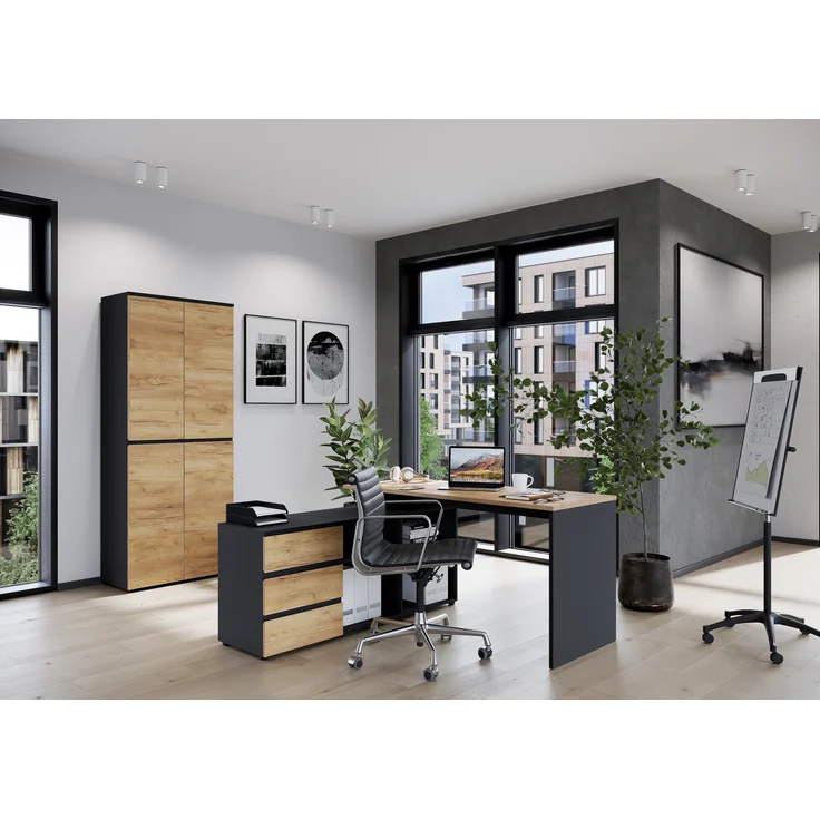 Germania Rollcontainer 4264-549 GW-Lissabon, in Graphit/Eiche, griffloses Design, 41 x 60 x 50 cm (BxHxT) – Bild 6