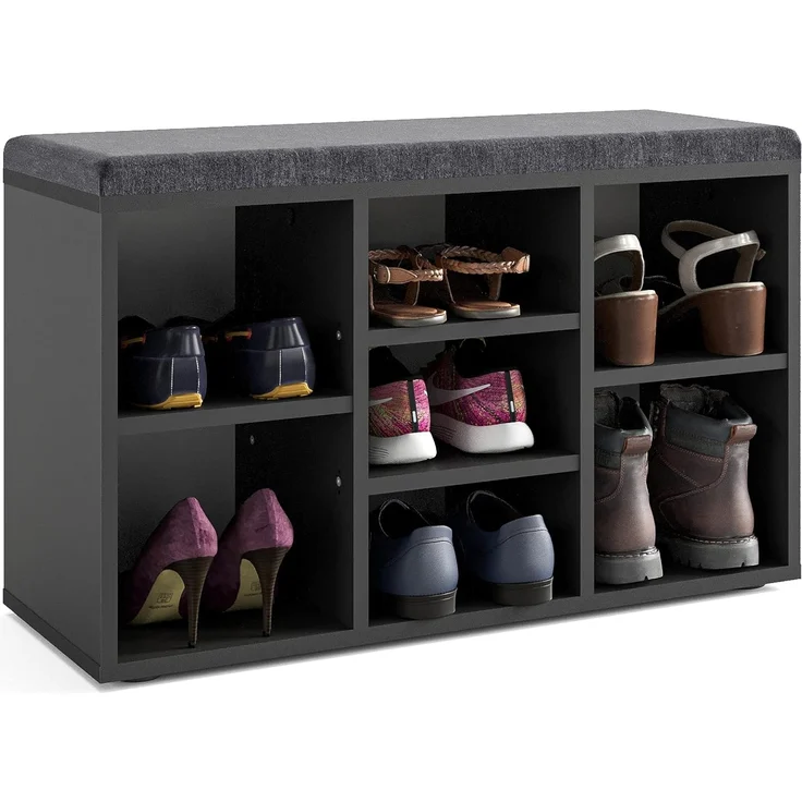 KOMTO Schuhbank mit Sitzfläche - Schuhregal Schwarz 80 x 50 x 30 cm Schuhschrank mit Sitzbank Flur Bank mit Stauraum Garderobenbank Sofia – Bild 4