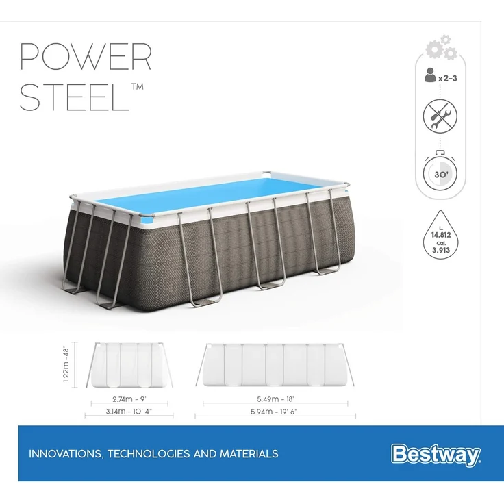 Power Steel™ Frame Pool, Grau, 549 x 274 x 122 cm – Bild 16