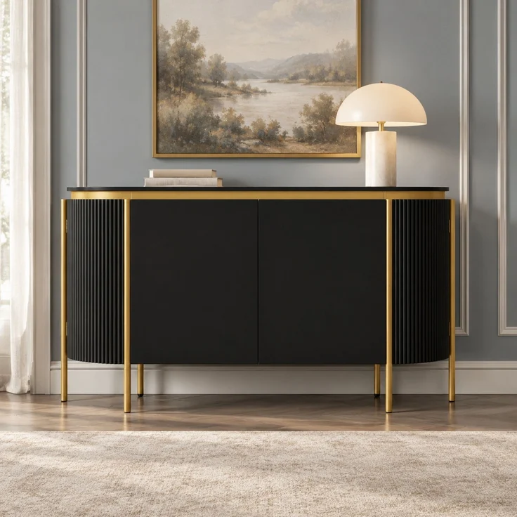 DESVIAE Sideboard Schwarz aus MDF – 140x80x38 cm – 4 Türen, Kabeldurchlass – Bild 2