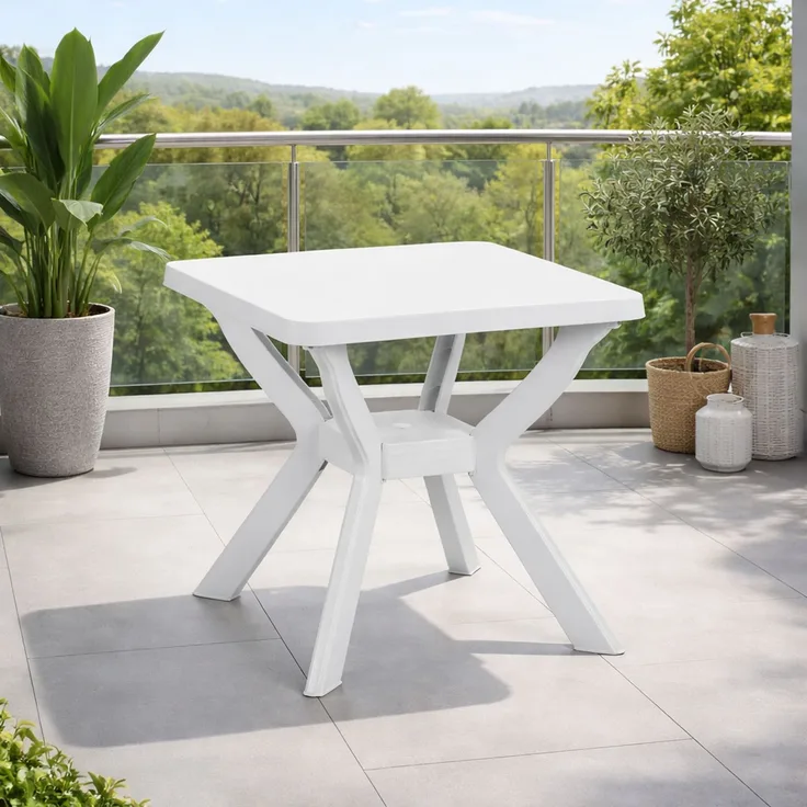 Gartentisch Reno Eckig Weiß Balkontisch Wetterfest robust 70x70x72cm