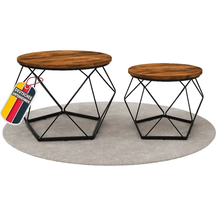 Coemo Couchtisch Duett 2-er Set stillvolle Metallbeine in Braun