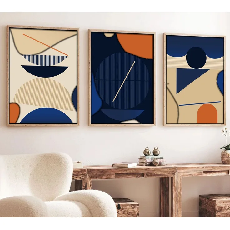 Wallity Dekoratives gerahmtes MDF-Gemälde (3-teilig), Mehrfarbig, 70 x 50 cm