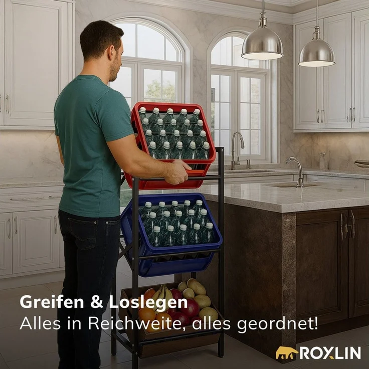 Roxlin Ablageregal Getränkekistenregal für 3/6 Kisten – Metallregal mit Ablage 300 kg, 3-tlg. – Bild 3
